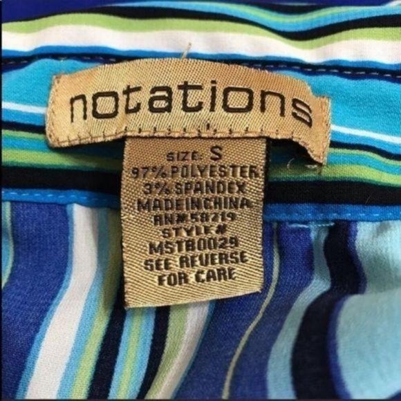 Notations Blue Button Front Chevron Print Top - Picture 4 of 7